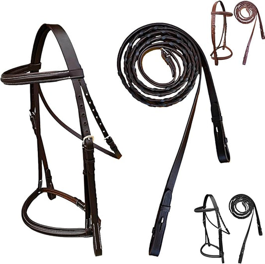 Majestic Ally Padded Raised English Bridle, Premium Leather, Matching Laced Reins