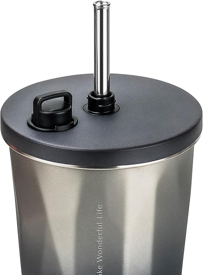 TYESO Stainless Steel Coffee Bottle, 20oz Wide Mouth Travel Coffee Cup with Straw, Vacuum Insulated Stainless Steel Tumbler, Hot & Cold Thermal Mug for Home Office Outdoor, Sliver