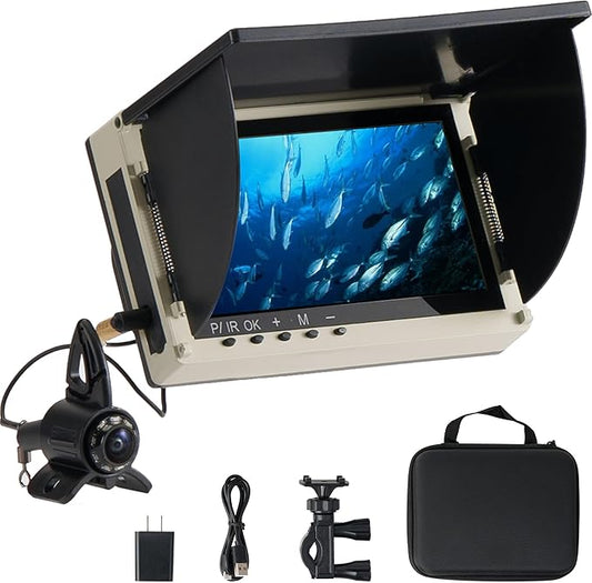 魚群探知機＆水中カメラ：6インチHD 1080P防水アイスフィッシングカメラモニター付き｜アイス/湖釣り用ポータブル魚群探知機｜ボート/カヤック＆濁った水中用深度探知機
