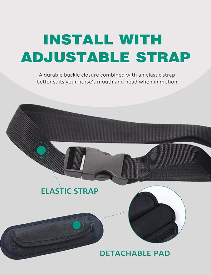 Harrison Howard Horse Muzzle Feed Bag Nylon Mesh Grain Feed Bag with Padded Neck Strap Adjustable Belt Mint Large