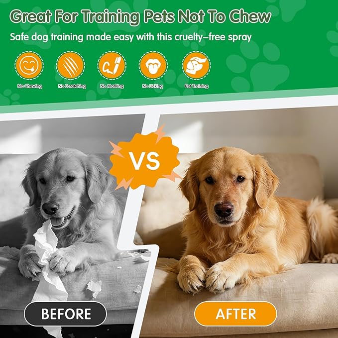 Bitter Apple Spray for Dogs - No Chew Spray for Dogs to Stop Barking Marking and Nibbling - Natural Ingredients Dog Repellent Spray for Furniture and Your Belongings Light Green