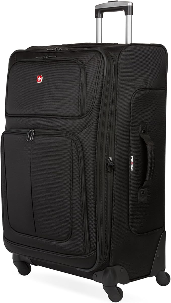 SwissGear Sion ソフトサイド拡張可能ラゲッジ - 360度回転ホイールと格納式ハンドル付き大型チェックインスーツケース - 29インチ、7～9泊の旅行に最適 - ブラック