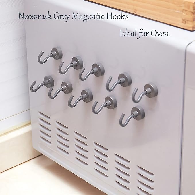Neosmuk Magnetic Hooks, Heavy Duty 30lb+ Strong Magnet Hook for Cruise Cabins, Cruise Ship Essentials for Hanging, Metal Wall Refrigerator Hangers (Grey, 10 Pack)
