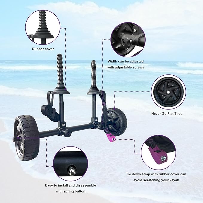 Kayak Cart Kayak Carrier Adjustable Width Fit for Kayaks Canoes with Scupper Holes