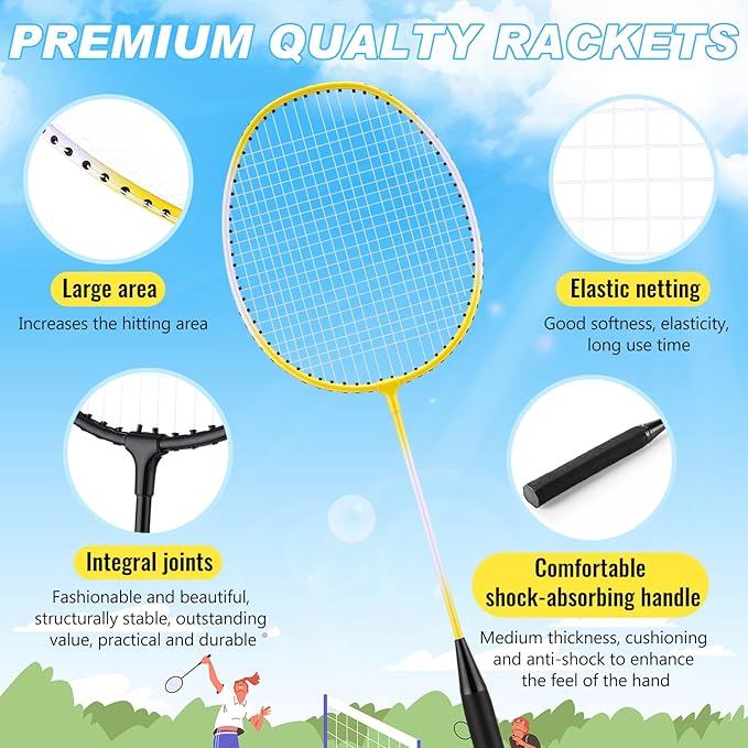 12 Pack Badminton Rackets Set Including Badminton Racquets, Nylon Shuttlecocks and Carry Bag for Outdoor Backyard Games Beginners