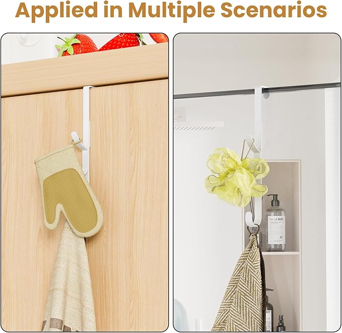 Over the Door Hooks hanger,over the door towel hook Organizer hanging for coat clothes backpack hat purse Metal Towel Rack Back of Shower for Bathroom,Dorm,Bedroom,Kitchen,Office Closet (White-2Packs)