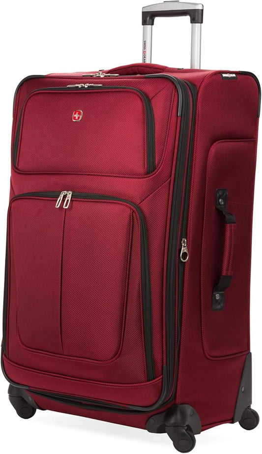 SwissGear Sion Softside Expandable Luggage – Large Checked Suitcase with 360 Degree Wheels & Retractable Handle – 29 Inch, Perfect for 7-9 Night Trips – Burgundy