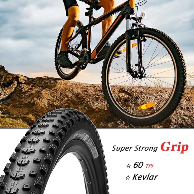 26/27.5/29x2.25 inch Mountain Bike Tire Set 2 Pack 26/27.5/29x2.25 Mountain Bicycle Tires 60TPI Kevlar Foldable and Pair 26/27.5/29 inch Bike Inner Tubes with 2 Pcs Tire Levers
