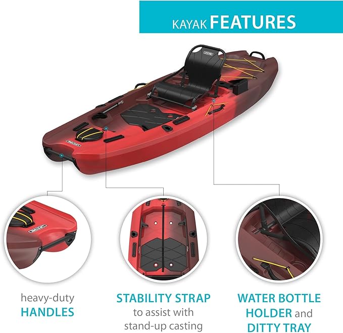 Lifetime Manta Angler Kayak 10', Stand-Up Fishing Kayak, 6 Rod Holders, Adjustable Seat