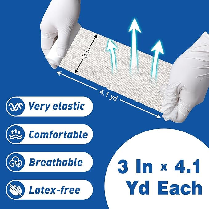 AZEN 50 Pack Gauze Rolls Bandages, 3 in x 4.1 Yards, Premium Medical Supplies & First Aid Supplies, Bandage Wrap Vet Wrap