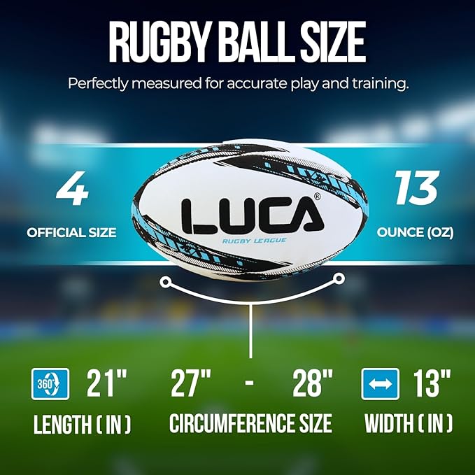 LUCA League Rugby Ball Size 4 & 5 | Hand Stitched, 3-Ply Durable Construction | Super Grip Texture | Training & Match Play Rugby Ball