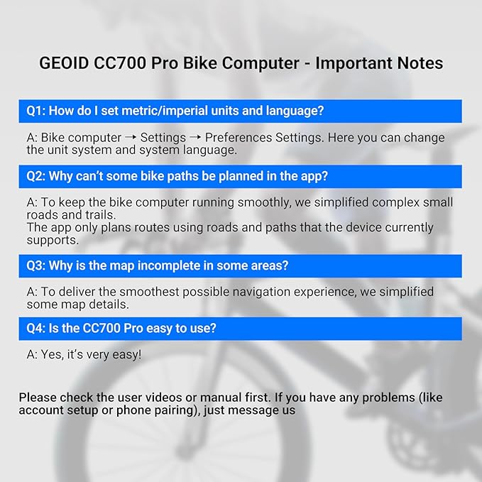 GEOID CC700 Pro 2.8" Color Touchscreen GPS Bike/Cycling Computer, Map Navigation with Re-Route Planning, WiFi Auto-Sync, ANT+/Bluetooth, Message Notification, IPX7 Waterproof, Free Indoor Training