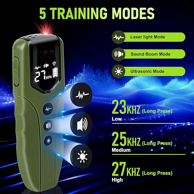 Dog Bark Deterrent Device, Ultrasonic Anti Barking Device for Dogs 35FT Far, Portable Dog Training Device to Stop Barking Neighbors Dog, 5 Modes| Safe & Effective for Small, Medium & Large Dogs，Green