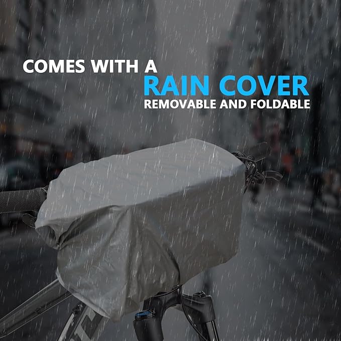 Bike Handlebar Bag with Rain Cover, Shoulder Strap, Bike Basket Front with Phone Holder 6.8", Road Mountain Bicycle Pouch for Kids Men Women