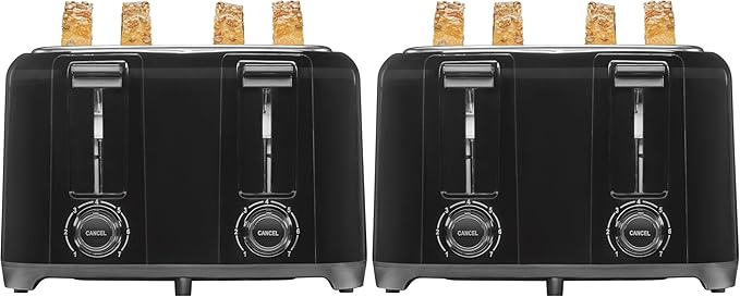 Proctor Silex 4 Slice Toaster with Extra Wide Slots for Bagels, Cool-Touch Walls, Shade Selector With 7 Browning Levels, Toast Boost, Auto Shut-off and Cancel Button, Black (24215PS) (Pack of 2)