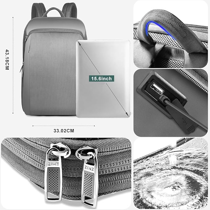 ZINZ Slim and Expandable 15 15.6 16 Inch Laptop Backpack Anti Theft Business Travel Notebook Bag with USB, Multipurpose Large Capacity Daypack for Men & Women,LG01Y01