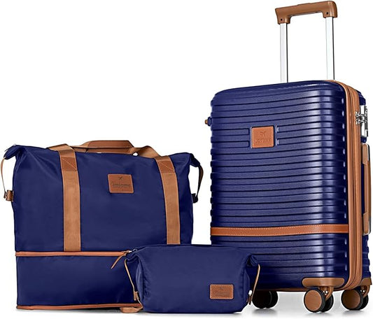 Joyway Carry On Luggage 20 Inch Expandable Suitcase with Spinner Wheel, 3 Piece Hard Shell Luggage Set with TSA Lock(Navy Blue)