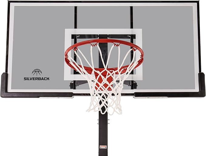 Silverback Height Adjustable In-Ground Basketball Hoop with Tempered Glass Backboard, Pro-Style Breakaway Rim & Backboard Pad