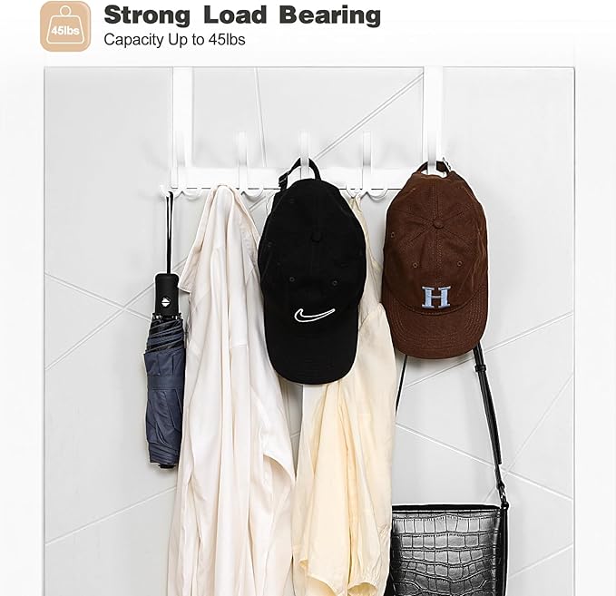 Door Hanger Hook, Over The Door Hooks for Hanging, Over The Door Towel Racks for Bathroom (1Pack, White, Fit 1-3/4" Doors)