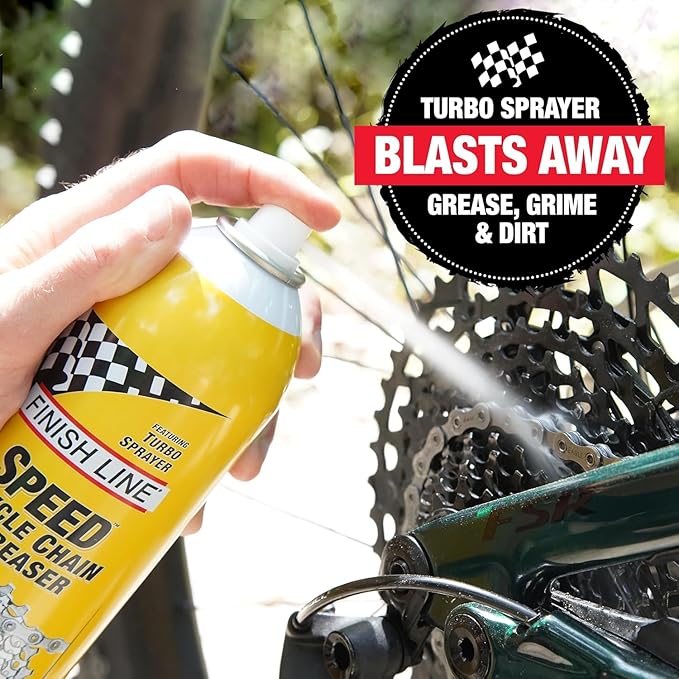 Finish Line Speed Bike Degreaser – Powerful Dry Formula for Bicycle Chains, Gears, and Disc Brakes, Turbo Spray Cleans Fast, Evaporates with No Residue, 18 oz