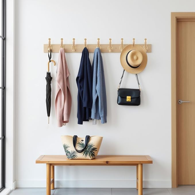 4 Pack Coat Hooks Wall Mount Heavy Duty Utility Retro Double Hooks for Hanging Coats,Hat, Towel, Key, Robe, Scarf, Bag, Cap (Gold)