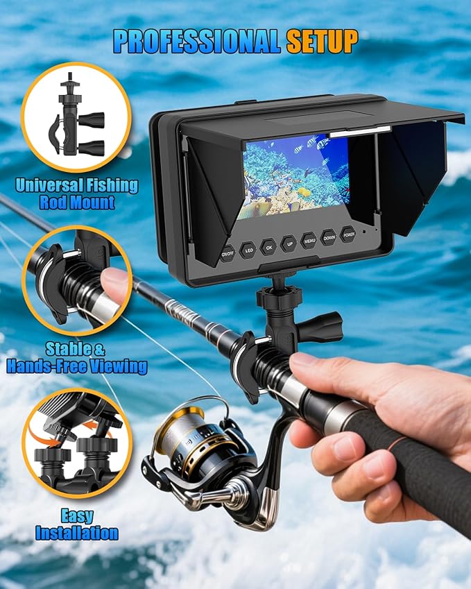 Underwater Fishing Camera, 4.3" IPS HD 1200TVL Fish Camera with 50ft Cable, 3X Zoom, 6 White & 6 IR LEDs for Kayak, Sea & River, 8500mAh Battery, Portable Underwater Camera for Fishing(Easy to Use)