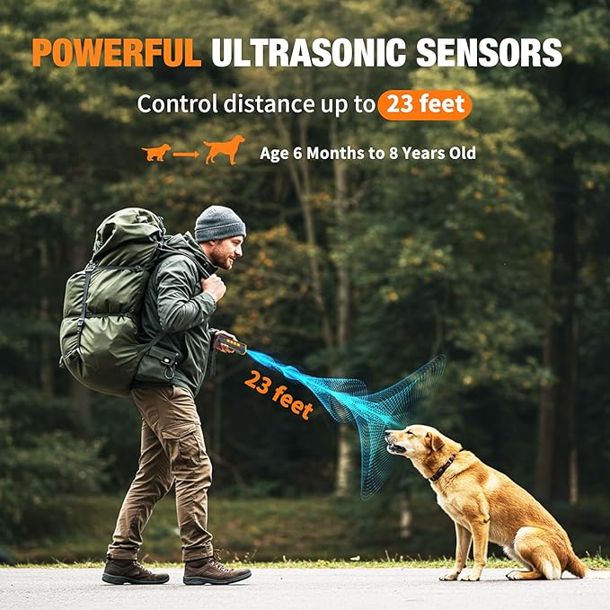 2025 Dog Bark Deterrent Device Rechargeable Ultrasonic Anti-Barking Trainer | 23FT Long-Range No Shock Humane Dog Training Tool, Press Button Instant Control for Indoor & Outdoor Use