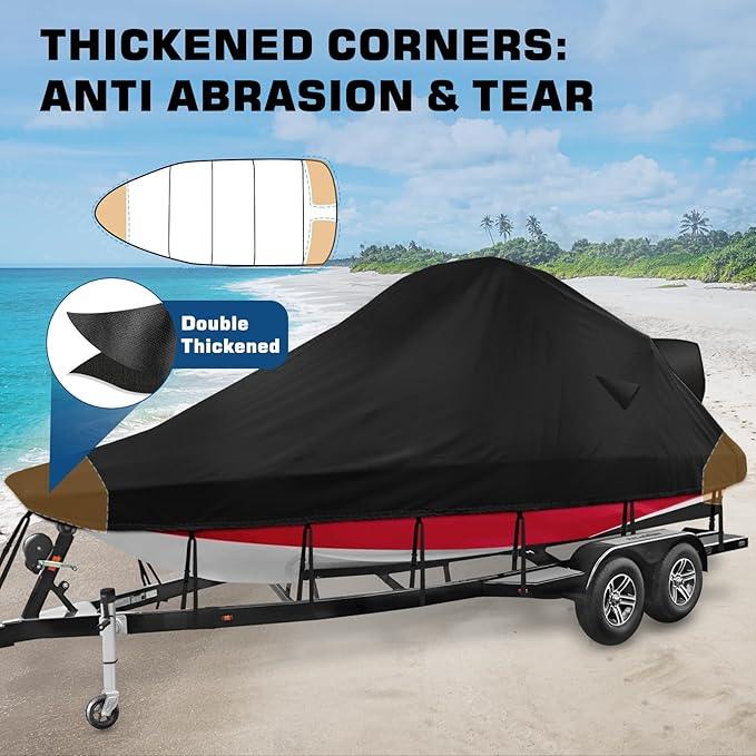 Wake Tower Boat Cover,900D Marine Heavy Duty Waterproof Boat Cover,Wakeboard Tower Boat Cover,Fits V Hull Runabout Ski-Boats, 25-27ft, Black
