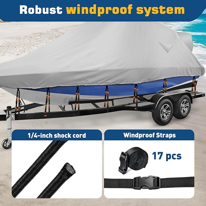 Wake Tower Boat Cover,900D Marine Heavy Duty Waterproof Boat Cover,Wakeboard Tower Boat Cover,Fits V Hull Runabout Ski-Boats, 25-27ft, Gray
