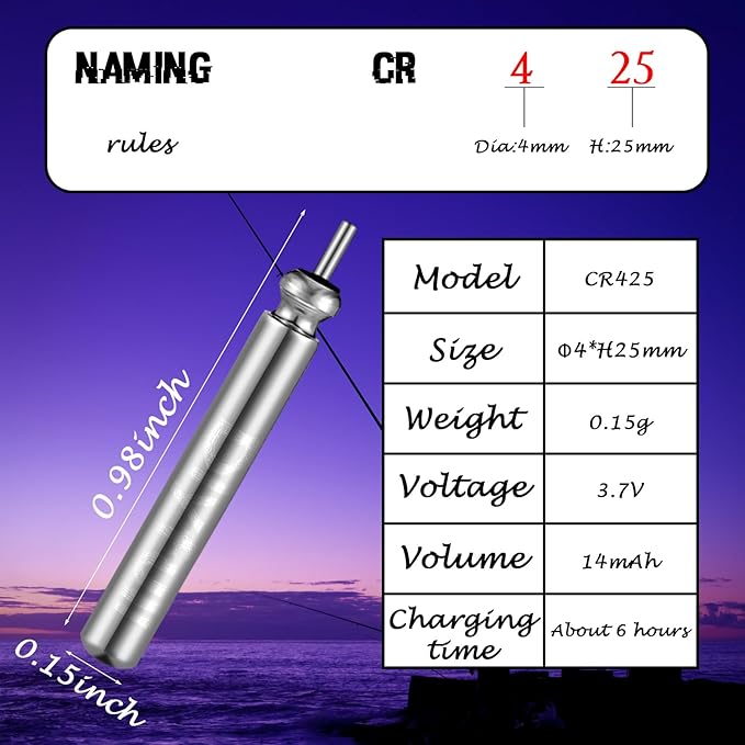 6 Pcs Fishing Glow Sticks LED Fishing Pole Light Night Fish Alert Glow Stick with 8 Pcs Rechargeable CR425 Battery and Battery Charger