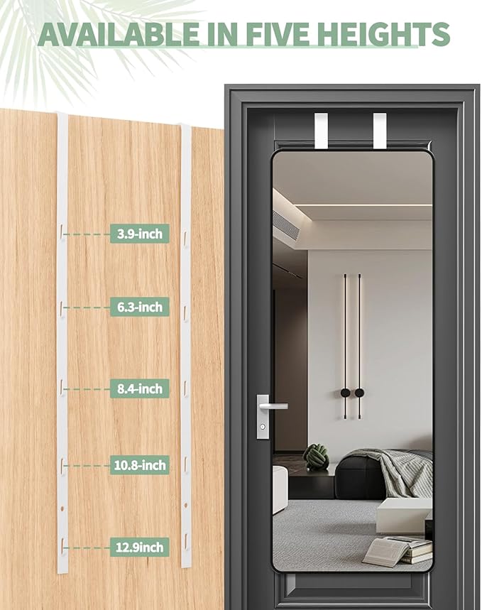 4 PCS Over The Door Mirror Hanger, Adjustable Door Mirror Hanger, Five-Hole Over The Doors-Mirrors Hook, Mirrors Doors Hangers with 2 Iron Filings and Screws (White)