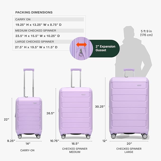 Traveler's Choice Pagosa ハードシェル 拡張可能スピナー荷物 ラベンダー 2点セット (22/26)