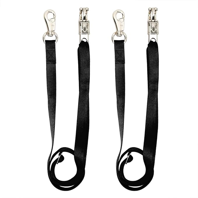 2PCS Cross Ties,Adjustable Nylon Cross Ties for Horse Horse Trailer Tie with Panic Snap and Bull Snap, Adjustable Length from 44.5-78.5 Inch,Black