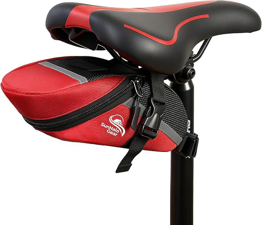 Bike Seat Bag - Bicycle Saddle Bag Under Seat Cycling Accessories Storage Pouch Wedge Pack for Mountain & Road Bike -Red