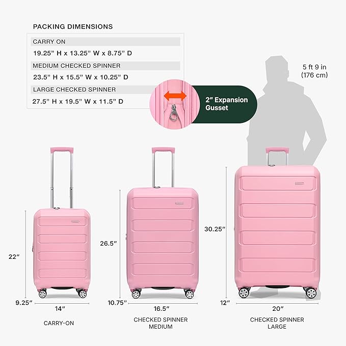 Traveler's Choice Pagosa Hardshell Expandable Luggage with Spinner Wheels, Pink, 22-Inch Carry-on
