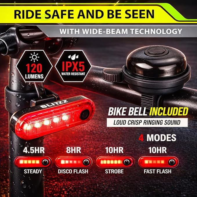 Bike Lights for Night Riding with Bell, Super Bright Bicycle Reflectors, USB Rechargeable Bike Lights Front and Back, Water-Resistant, 4+5 Modes Headlight Taillight Set for Safety, Men, Women & Kids