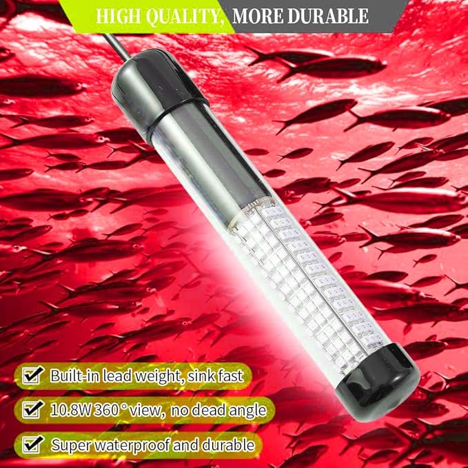 SAMDO IP68 12V LED Underwater Fishing Light 1080 Lumens Fish Attracting Light, Night Fishing Light 10.8W