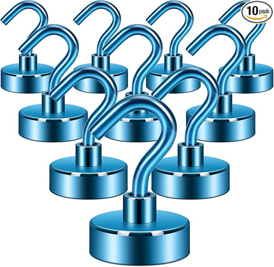 Neosmuk Magnetic Hooks, Heavy Duty 40lb+ Strong Magnet Hook for Cruise Cabins, Cruise Ship Essentials for Hanging, Metal Wall Refrigerator Hangers (Blue, 10 Pack)