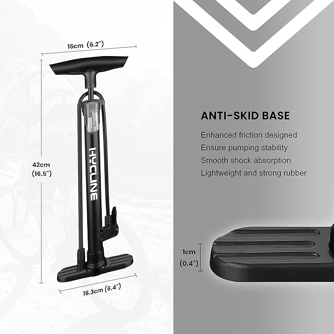 Hycline Bike Floor Pump: Bicycle Tire Pump 160 PSI with Schrader & Presta Valve - High Pressure Air Pumps for Road MTB BMX Hybrid Bikes Tires, Balls, Inflatables