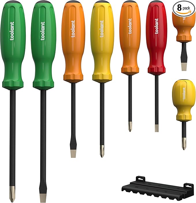 toolant 8PCS Magnetic Screwdriver Sets, Phillips and Flat Head Screwdriver, Anti Camout With Diamond Tips And Magnetizer For Woodworking, Home Repairs and Other Screw Driving Applications