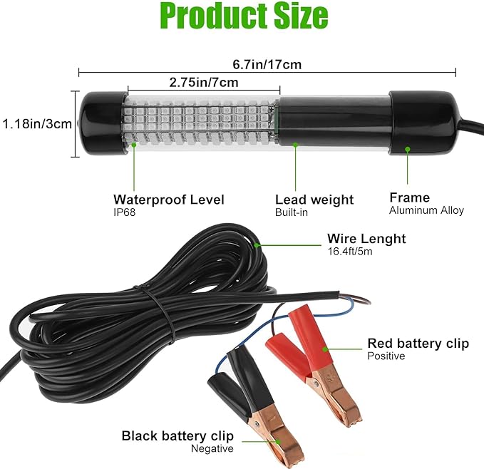Linkstyle 12V Submersible Fishing Light, 2000LM Underwater Green Fish Attractants Lamp with 5M Cord for Boat Night Fishing