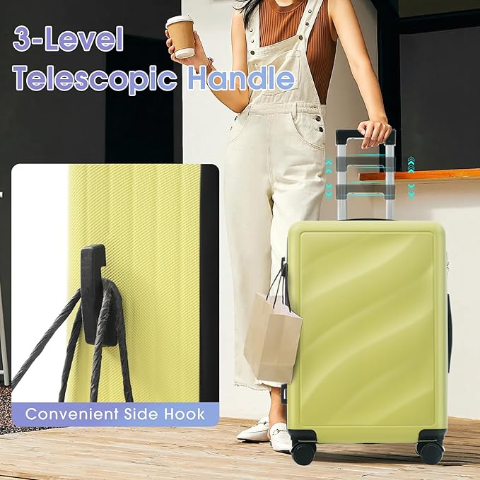 Hardside Luggage Sets, Lightweight Wave Suitcase with Spinner Wheels