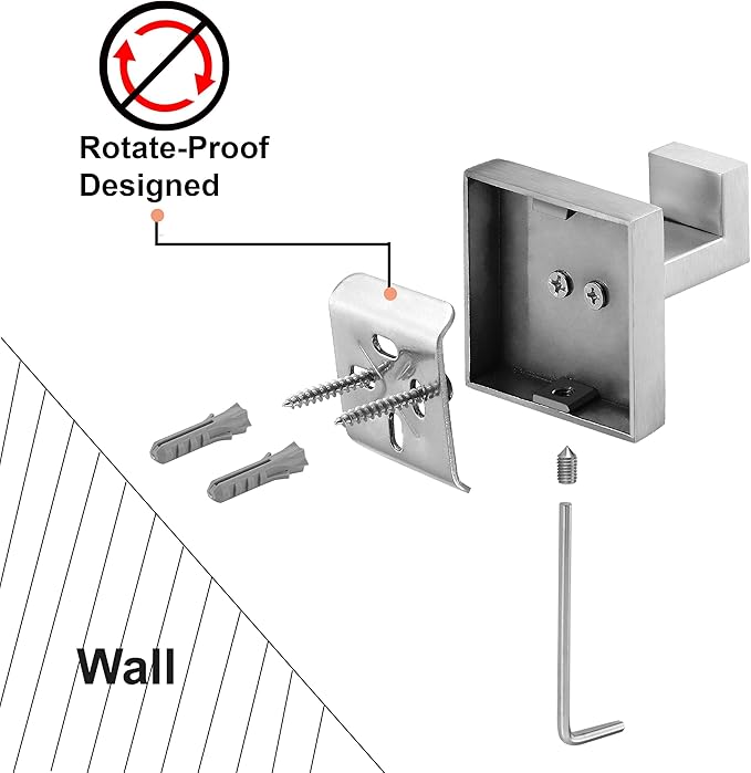 Nolimas Towel Hook Stainless Steel Bathroom Rustproof Clothes Towel Coat Hook Wall Mounted Square Toilet Kitchen, Heavy Duty Door Hanger, 4 Pack, Brushed Nickel