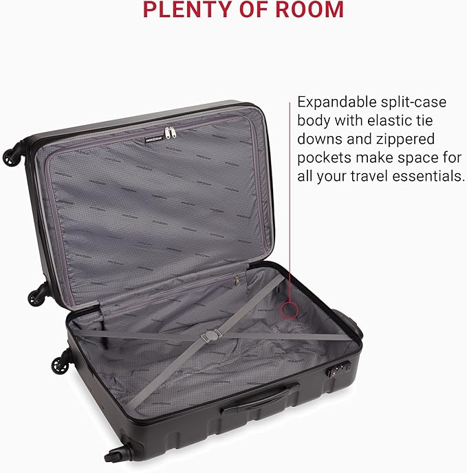 SwissGear 7366 Signature Hardside Expandable Luggage with Spinner Wheels, TSA Lock, Black, Checked-Large 27-Inch