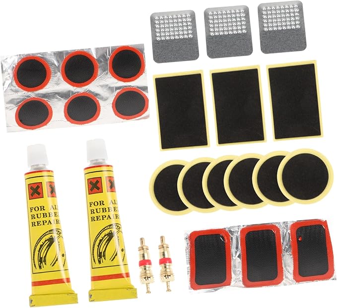 Multi-Function Bike Tire Repair Kit with Cold Adhesive Patches Tire Scraper Dual Glue Bottles for Efficient Inner Tube Repair and Outdoor Use