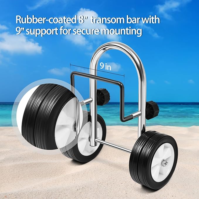 Boat Dolly Canoe and Fishing Boat, Heavy-Duty Chrome-Plated Steel Boat Carrier Cart with Dual Wheels, Adjustable Clamp(Fit Transoms up to 3" Thickness)