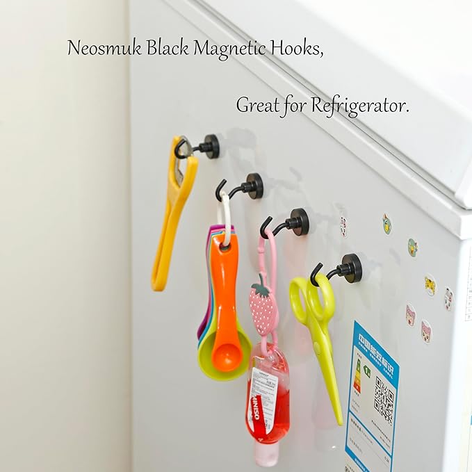 Neosmuk Magnetic Hooks, Heavy Duty 40lb+ Strong Magnet Hook for Cruise Cabins, Cruise Ship Essentials for Hanging, Metal Wall Refrigerator Hangers (Black, 10 Pack)