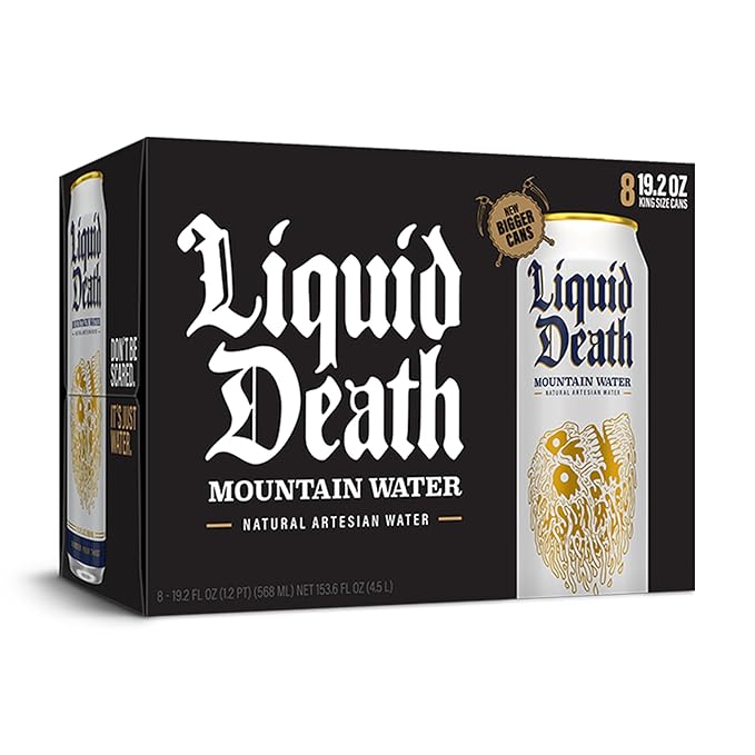 Liquid Death、スティルマウンテンウォーター、8缶パック（19.2液量オンス缶）、天然山の源水、無限にリサイクル可能な冷たい缶、アメリカ製