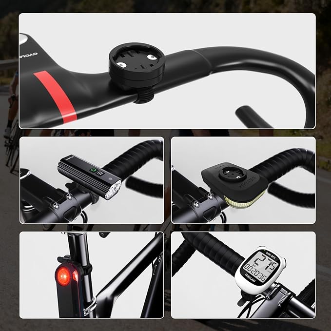 Out-Front Bike Mount Compatible with Garmin Edge, iGPSPORT, XOSS, CooSpo Magene, CYCPLUS GPS Cycling Computer&Lights Adjusted Between 28~40mm Suitable for Round Tube&Flat Handlebars (S6)