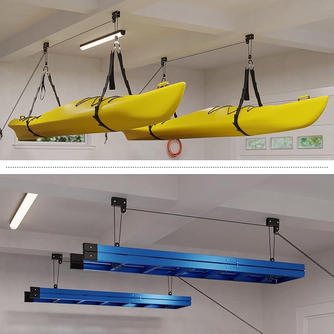 RAD Sportz Kayak Storage Hoist - Overhead Pulley System with 125lb Capacity for Canoes, Bikes, Ladders, and More - for up to 12-Foot Ceilings